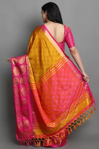 Gold Cotton Silk Zari Woven Traditional Saree with Un-Stitched Blouse Piece