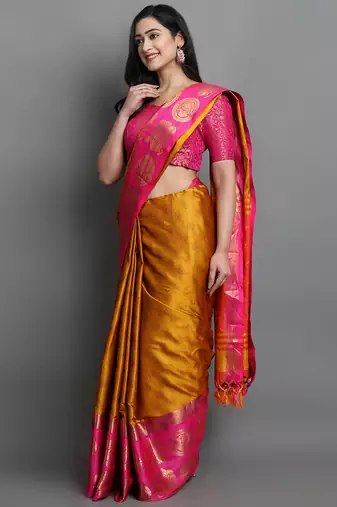 Gold Cotton Silk Zari Woven Traditional Saree with Un-Stitched Blouse Piece