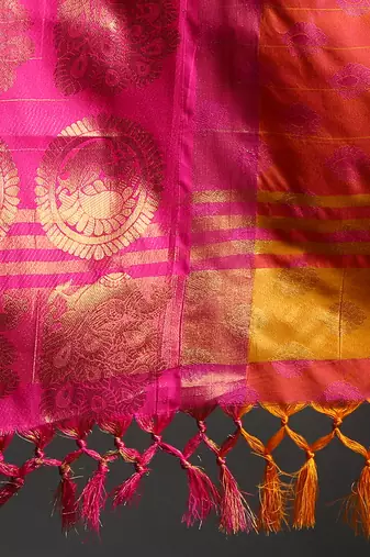 Gold Cotton Silk Zari Woven Traditional Saree with Un-Stitched Blouse Piece