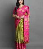 Lime Woven Cotton Silk Jaccaurd Dharmavaram Silk Blend Saree With Blouse