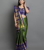 Dark Green and Blue Cotton Silk Saree