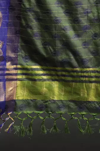 Dark Green and Blue Cotton Silk Saree