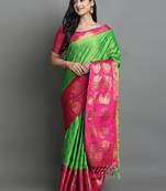 Light Green Woven Cotton Silk Jaccaurd Dharmavaram Silk Blend Saree With Blouse