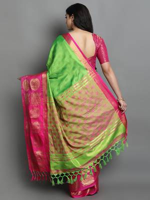 Light Green Woven Cotton Silk Jaccaurd Dharmavaram Silk Blend Saree With Blouse 2