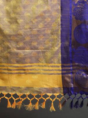 Yellow Woven Cotton Silk Jaccaurd Dharmavaram Silk Blend Saree With Blouse 5