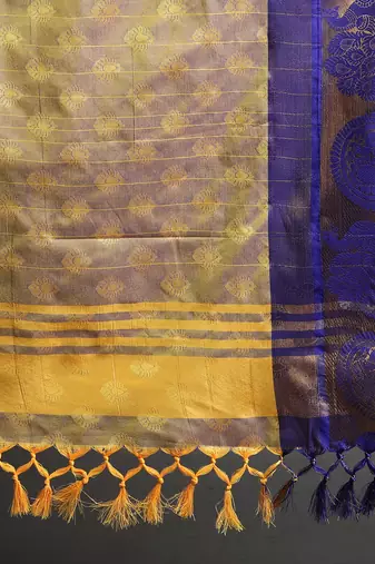 Yellow Woven Cotton Silk Jaccaurd Dharmavaram Silk Blend Saree With Blouse