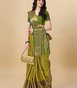 Lime blue self jacqurd cotton silk dharmavarm saree with blouse