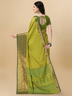 Lime blue self jacqurd cotton silk dharmavarm saree with blouse 2