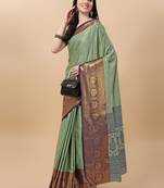 Pista blue self jacqurd cotton silk dharmavarm saree with blouse