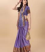 Purple blue self jacqurd cotton silk dharmavarm saree with blouse