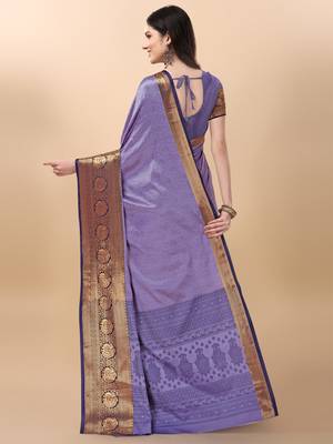 Purple blue self jacqurd cotton silk dharmavarm saree with blouse 2