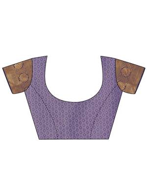 Purple blue self jacqurd cotton silk dharmavarm saree with blouse 4