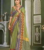 Olive Heavy Jacqurd Work Pure Soft Silk Weddingwear Saree With Blouse