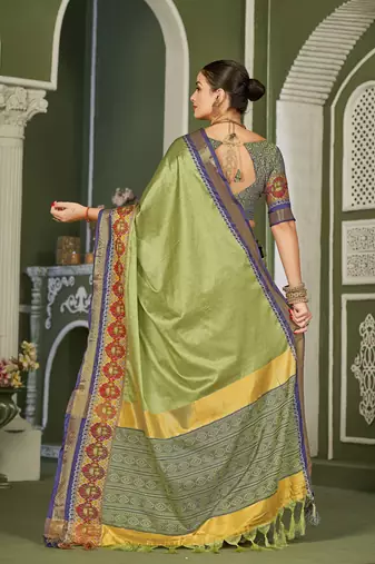 Olive Heavy Jacqurd Work Pure Soft Silk Weddingwear Saree With Blouse