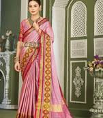 Peach Heavy Jacqurd Work Pure Soft Silk Weddingwear Saree With Blouse