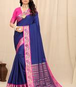 Blue Self Jacqurd Silk Blend Dharmavarm Saree With Blouse