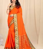Orange Self Jacqurd Silk Blend Dharmavarm Saree With Blouse