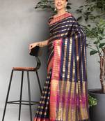 Riva Enterprise Women'S Silk Blend Saree With Zari Weiving Contrast Border Party Wear Saree