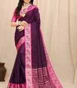 Magenta Self Jacqurd Silk Blend Dharmavarm Saree With Blouse