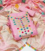 Pink Organza Banarasi Dress Material With Inner