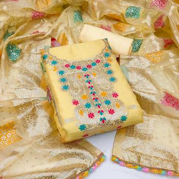 Yellow Organza Banarasi Dress Material With Inner 1