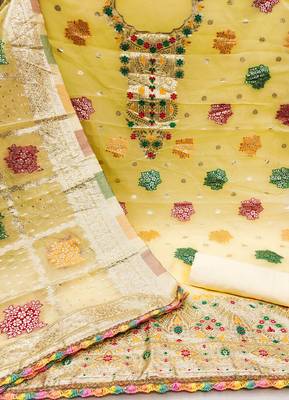 Yellow Organza Banarasi Dress Material With Inner 2