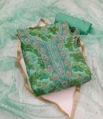 Turquoise Green Organza Dress Material With Inner