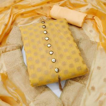 Yellow color  banarasi unstitched dress material 1