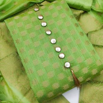 Green color banarasi unstitched dress material 2