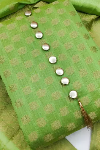 Green color banarasi unstitched dress material