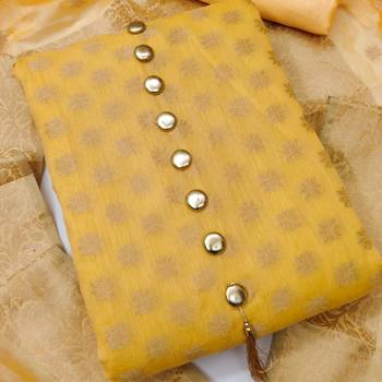 Yellow color  banarasi unstitched dress material 2