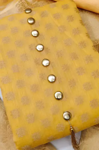 Yellow color  banarasi unstitched dress material
