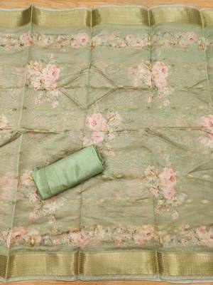 Green chanderi jequard butti with hand work unstitched dress material 3