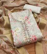 White chanderi jequard butti with  hand work unstitched dress material