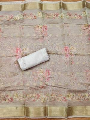 White chanderi jequard butti with  hand work unstitched dress material 3