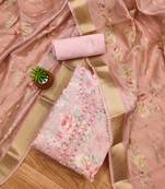 Pink chanderi jequard butti hand work unstitched dress material
