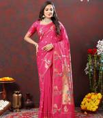 Prettiest Pink Soft Paithani Silk Blend Saree With Copper Zari Weaving Motifs And Rich Zari Weaving Pallu