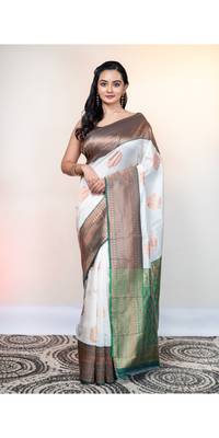 Offwhite banarasi soft silk saree with jacquaed border 1