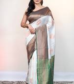 Offwhite banarasi soft silk saree with jacquaed border