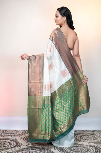 Offwhite banarasi soft silk saree with jacquaed border