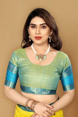 Yellow Resham Woven Pallu Cotton Silk Saree     Unstitched 5
