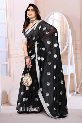 Black Chanderi Silk Saree 3