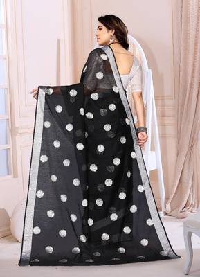 Black Chanderi Silk Saree 4
