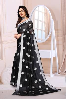Black Chanderi Silk Saree 5