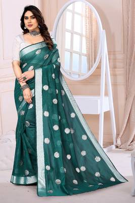 Green Sequince Embrodery Chanderi Silk Fancy Saree With Blouse 1