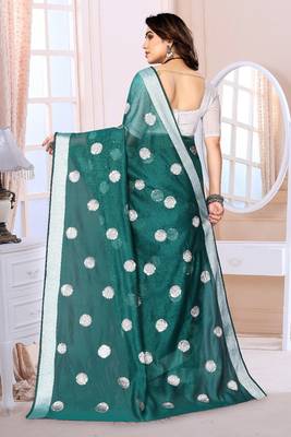 Green Sequince Embrodery Chanderi Silk Fancy Saree With Blouse 3