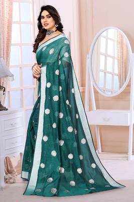 Green Sequince Embrodery Chanderi Silk Fancy Saree With Blouse 4