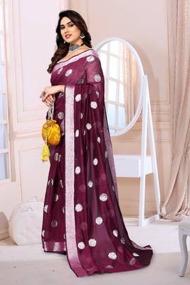 Magenta Sequince Embrodery Chanderi Silk Fancy Saree With Blouse 3
