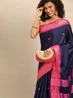 Silk Zari Woven Traditional Navy Blue Saree 1