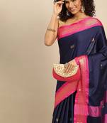 Silk Zari Woven Traditional Navy Blue Saree